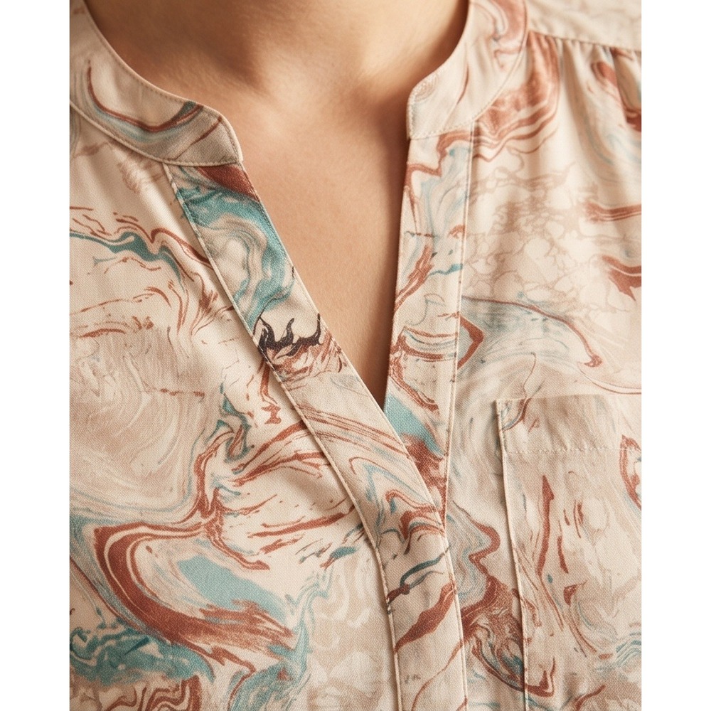 Torrid Harper 1 Georgette Pullover Blouse Tan Marble Print Romantic Flowy Airy - Picture 10 of 11